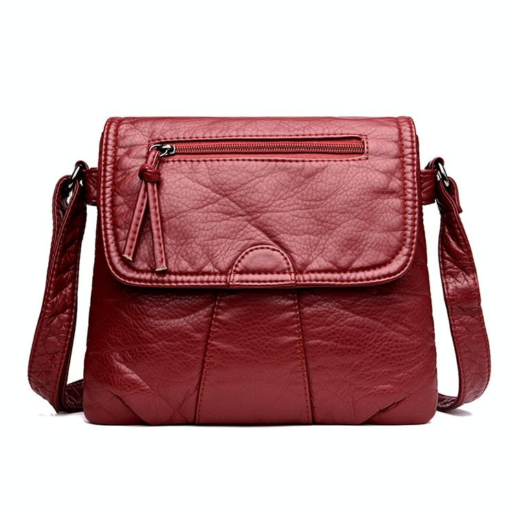 Soft Washed Leather Messenger Bag for Women - Fashionable and Versatile - Red