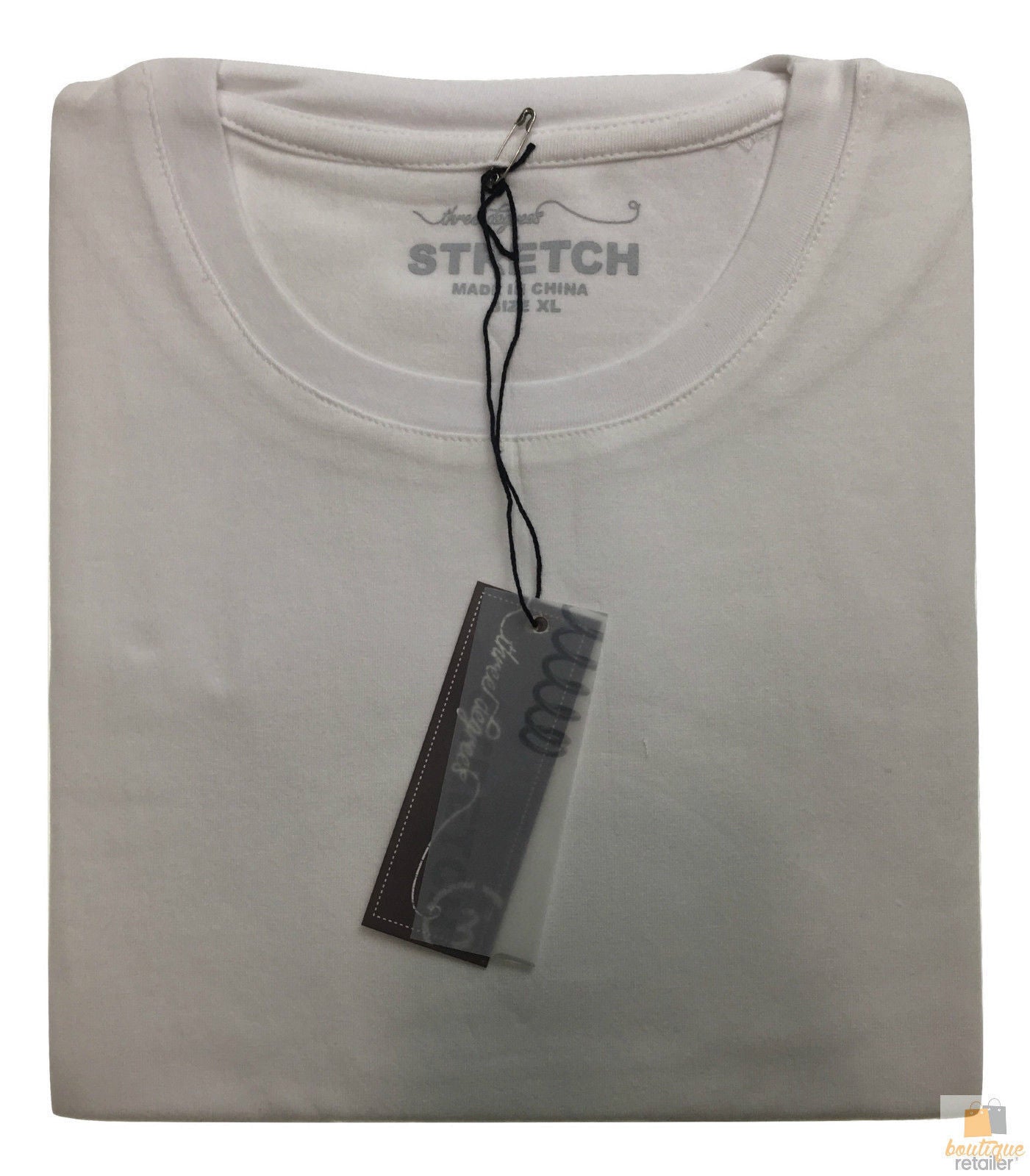Mens COTTON STRETCH T-SHIRT Tee Top Plain Blank Adults Slim Skinny Fitted - White - S