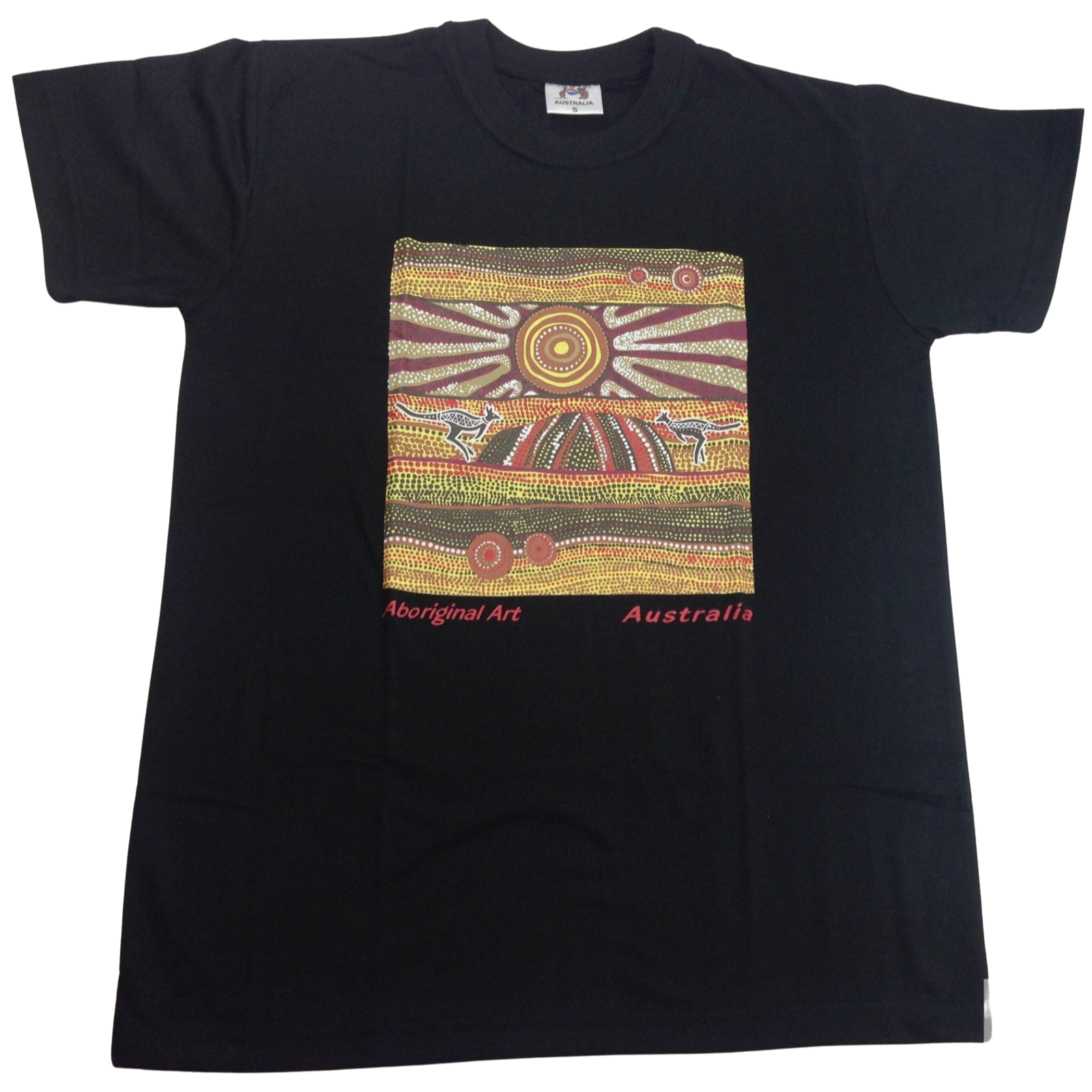 Mens Australia T Shirt Aboriginal Art 100% Cotton Souvenir Indigenous Tee - Black - Large
