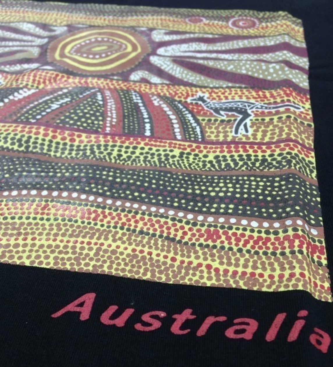 Mens Australia T Shirt Aboriginal Art 100% Cotton Souvenir Indigenous Tee - Black - Large