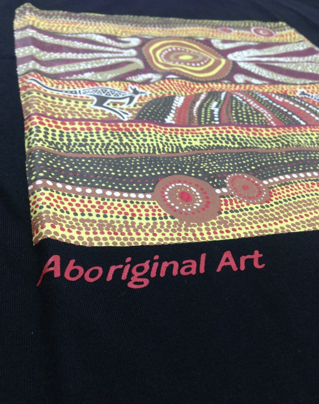 Mens Australia T Shirt Aboriginal Art 100% Cotton Souvenir Indigenous Tee - Black - X-Large