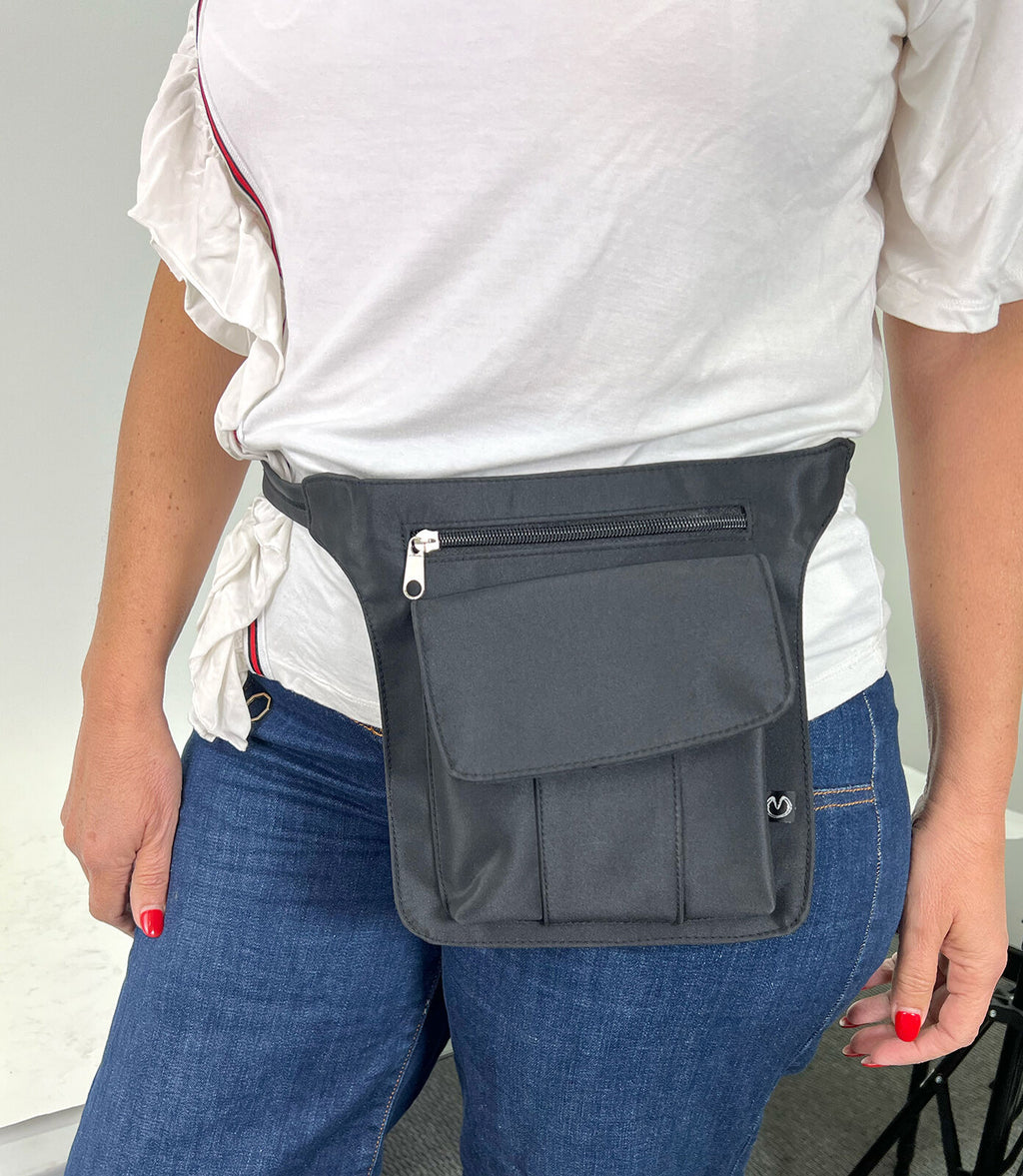 Milleni Waist Bag Utility Travel Belt Bum Bag Adjustable Strap w/ Zipper in Black