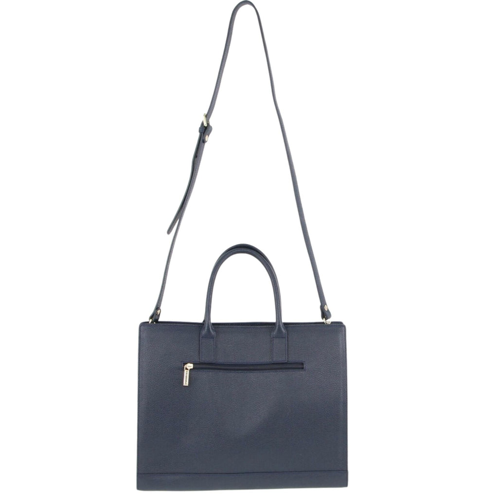 Morrissey Italian Structured Leather Tote Unisex Computer Bag Handbag - Navy