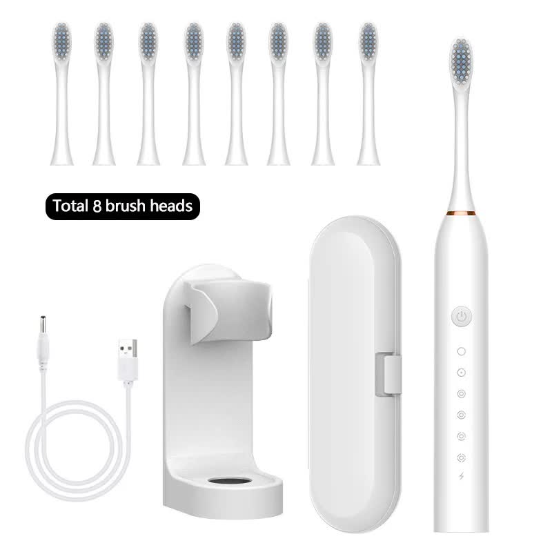 NNEDSZ X-3 Sonic Electric Toothbrush in White, 8 Brush Heads, Travel Case, USB Charging, and Stand Included-0