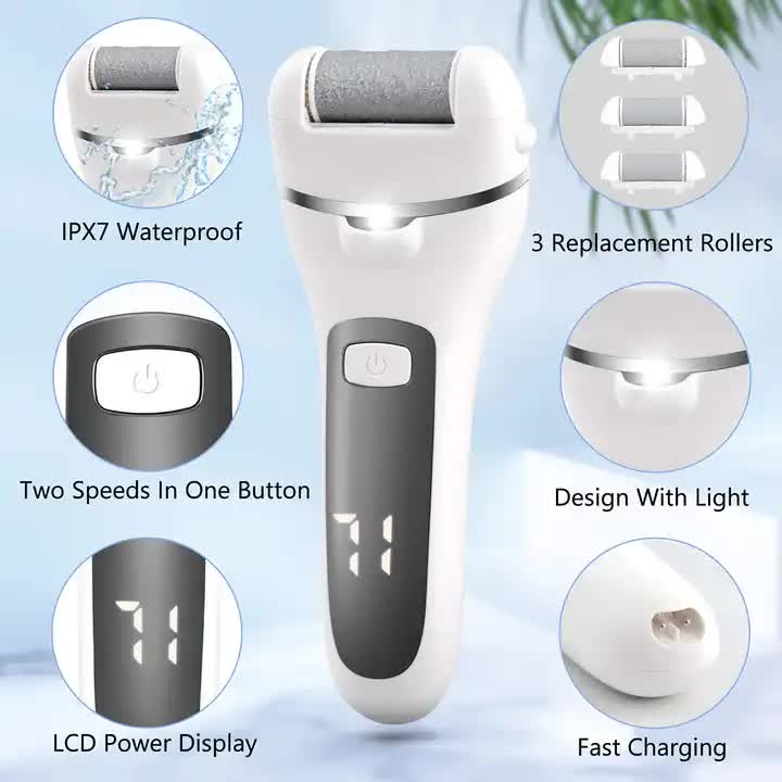 NNEDSZ Blue Rechargeable Electric Foot File Callus Remover with LED Display and USB Charging-1
