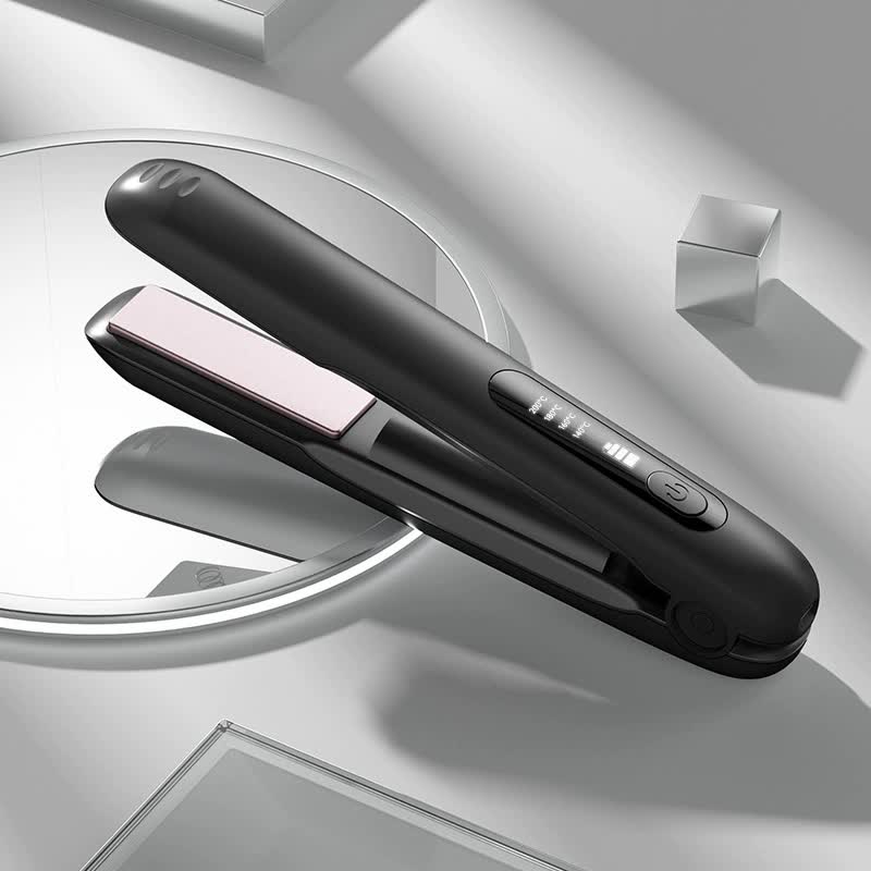NNEDSZ Black Wireless Rechargeable Hair Straightener with 5000mAh Battery - Portable Design & Adjustable Temperature-0