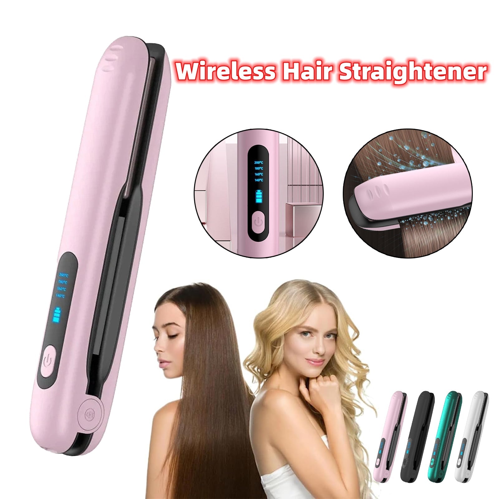 NNEDSZ Black Wireless Rechargeable Hair Straightener with 5000mAh Battery - Portable Design & Adjustable Temperature-1