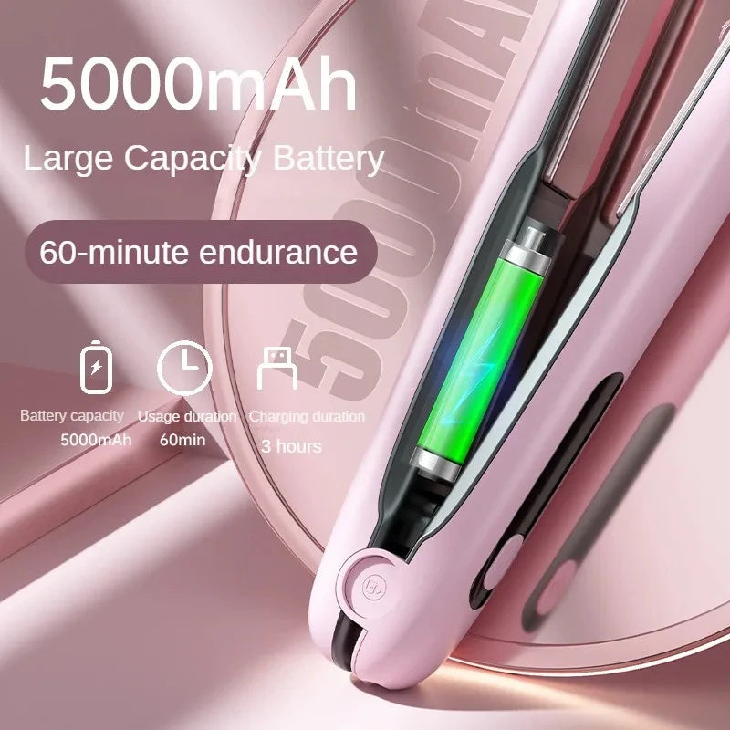 NNEDSZ Black Wireless Rechargeable Hair Straightener with 5000mAh Battery - Portable Design & Adjustable Temperature-2