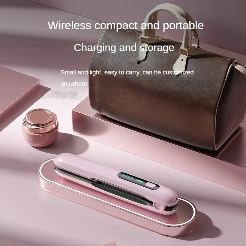 NNEDSZ Black Wireless Rechargeable Hair Straightener with 5000mAh Battery - Portable Design & Adjustable Temperature-3