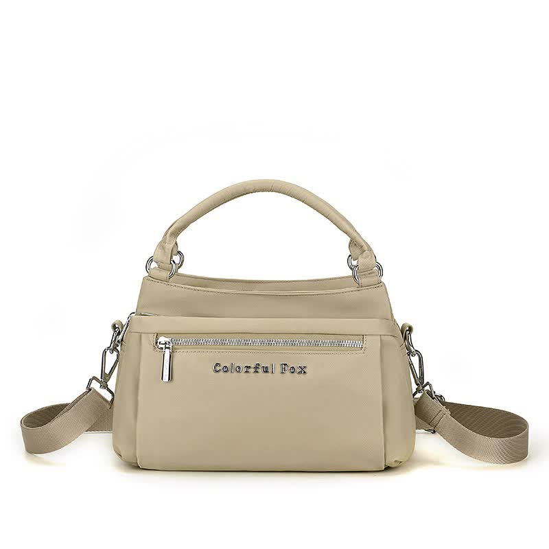 Khaki Waterproof Nylon Crossbody Bag - Lightweight and Adjustable Strap Shoulder Bag for Women
