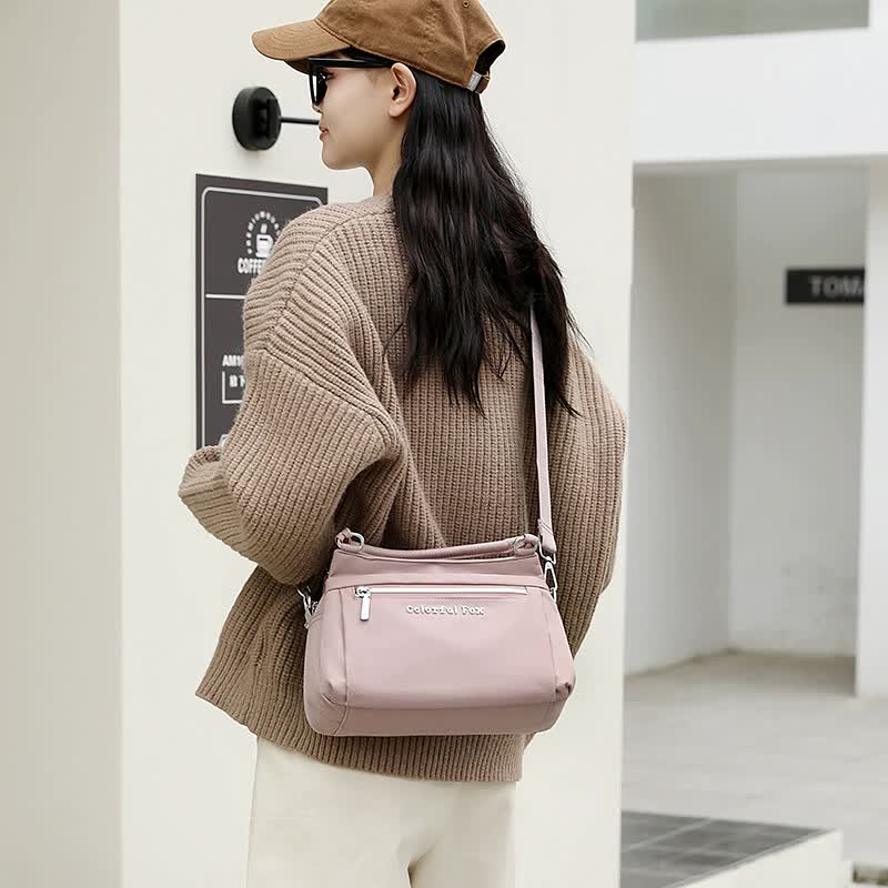 Pink Waterproof Nylon Crossbody Bag - Lightweight and Adjustable Strap Shoulder Bag for Women