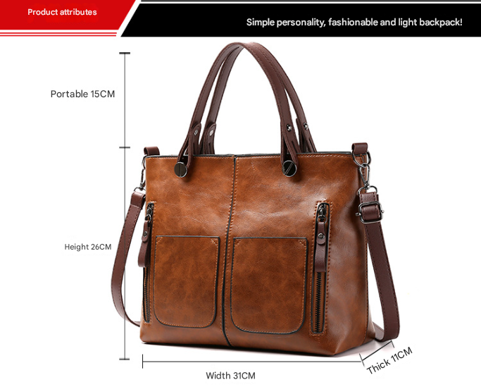 Grey Women's Classic PU Leather Tote Bag with Double Handles - Multi-Pocket Shoulder Bag in Black