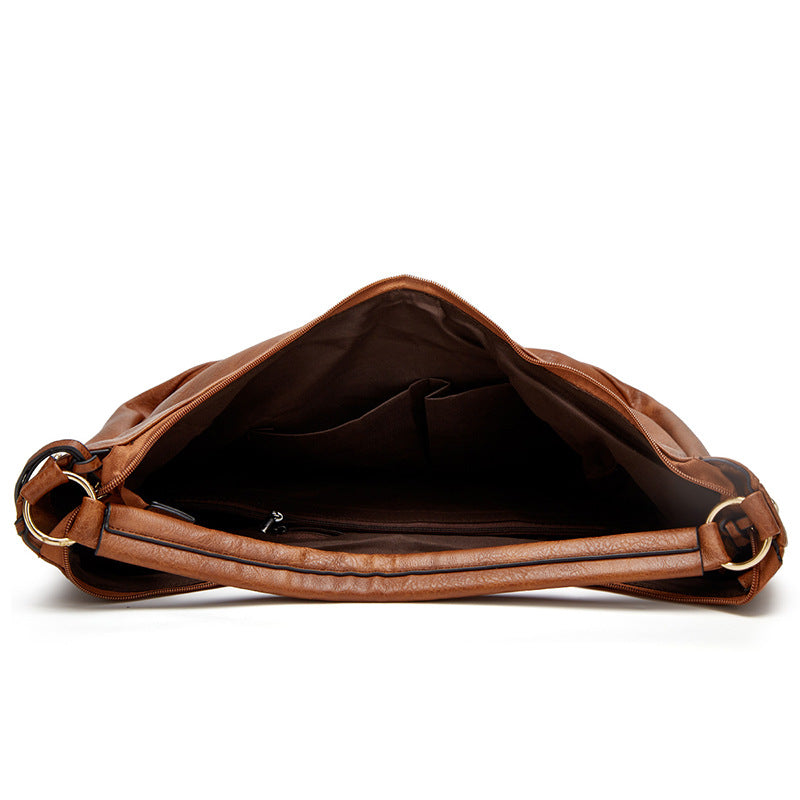 Brown Distressed Faux Leather Hobo Bag - Large Capacity Shoulder Bag for Women