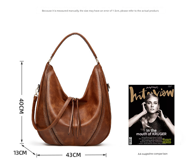 Brown Distressed Faux Leather Hobo Bag - Large Capacity Shoulder Bag for Women