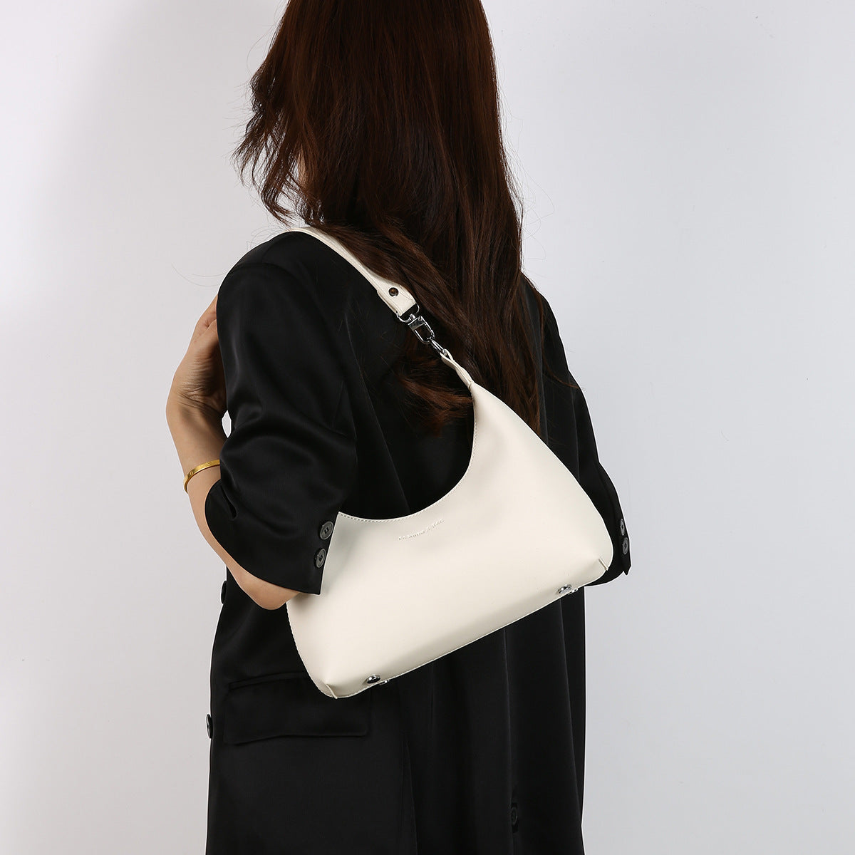 Off White Women's Trendy PU Leather Shoulder Bag - Fashionable Underarm Hobo Bag with Adjustable Strap
