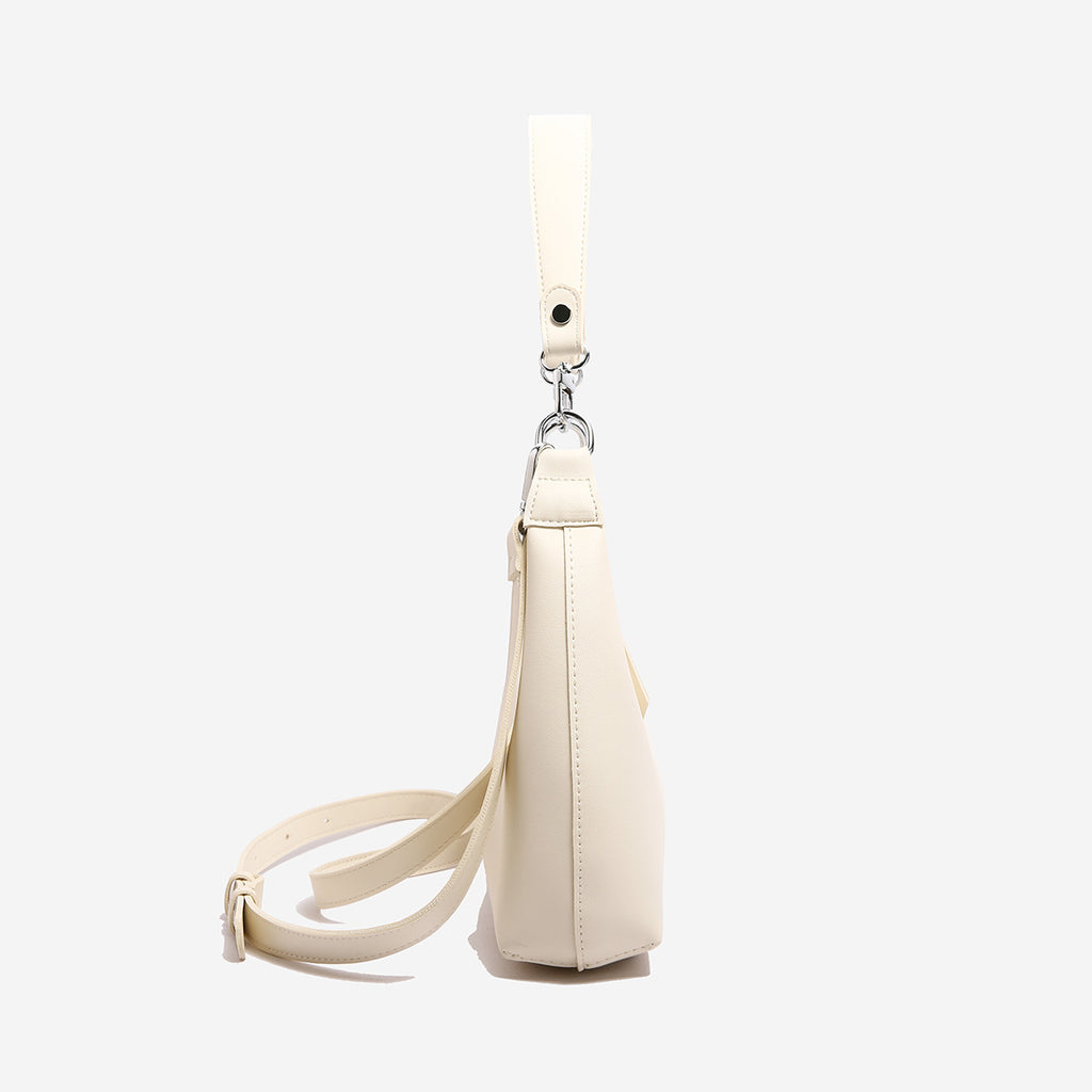 Off White Women's Trendy PU Leather Shoulder Bag - Fashionable Underarm Hobo Bag with Adjustable Strap