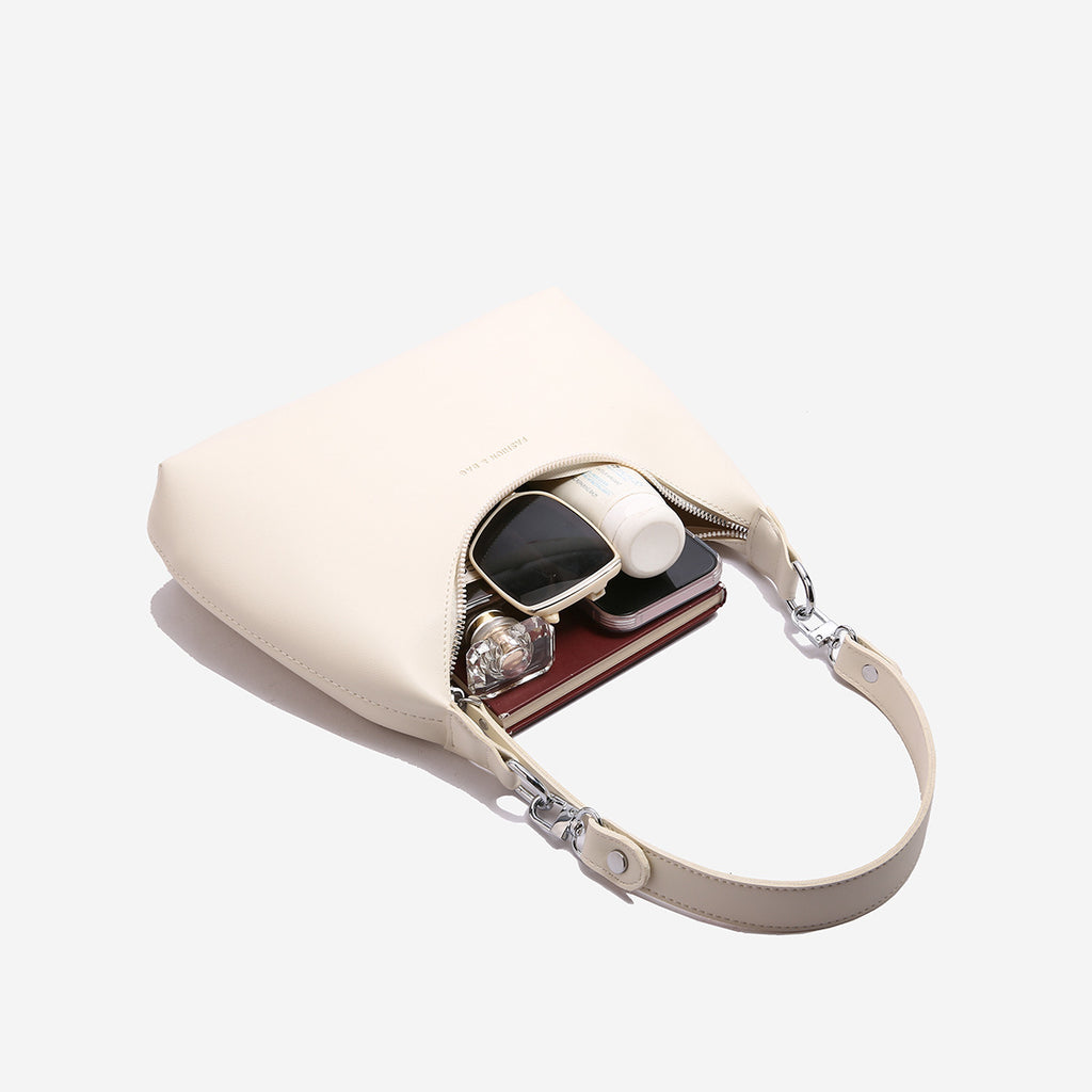 Off White Women's Trendy PU Leather Shoulder Bag - Fashionable Underarm Hobo Bag with Adjustable Strap