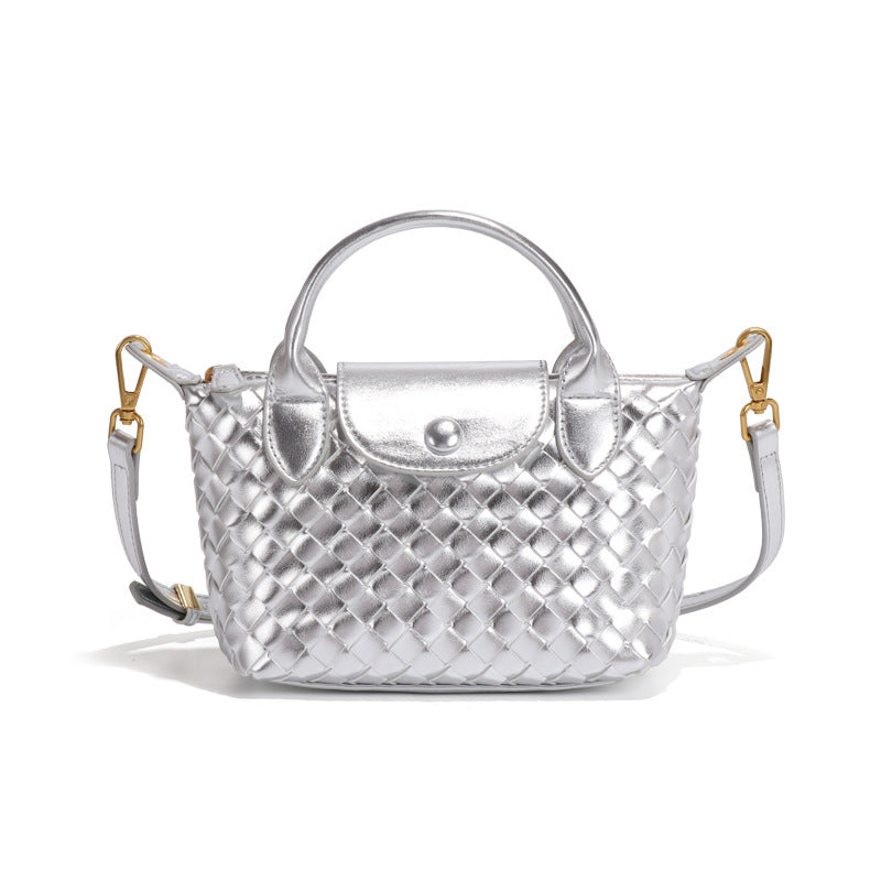 Silver Woven Shoulder Bag - Stylish Dumpling Bag, Simple and Versatile Crossbody for Women