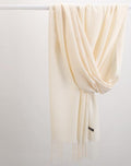 2pc Luxe Soft Imitation Cashmere Scarf - Warm Solid Tone Shawl with Elegant Fringe(Light white)