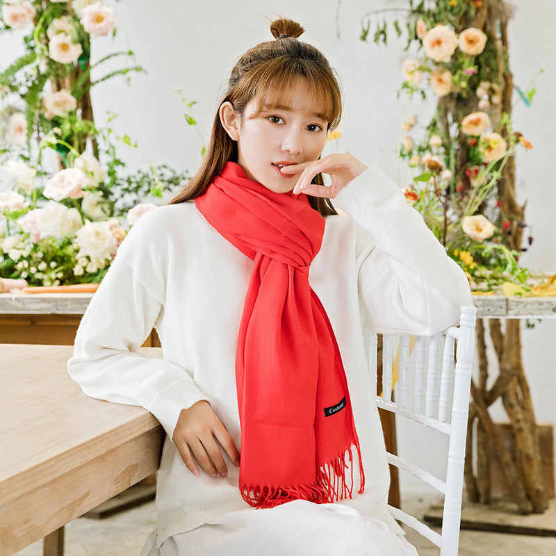 2pc Luxe Soft Imitation Cashmere Scarf - Warm Solid Tone Shawl with Elegant Fringe(Light white)