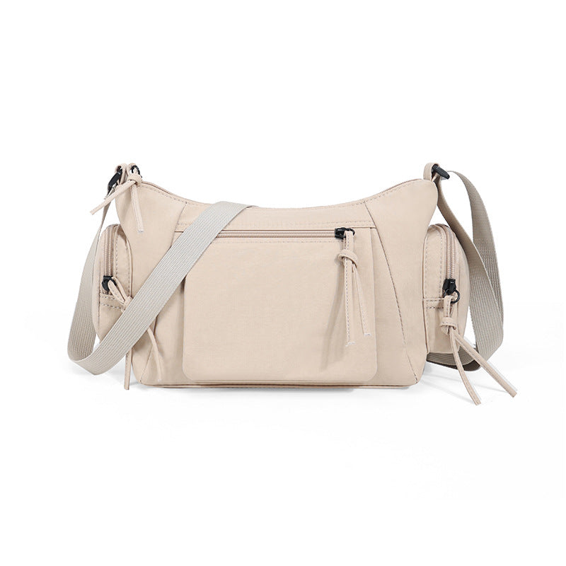 Beige Chic Lightweight Multi-Pocket Oxford Crossbody Bag - Waterproof Retro Shoulder Bag for Women