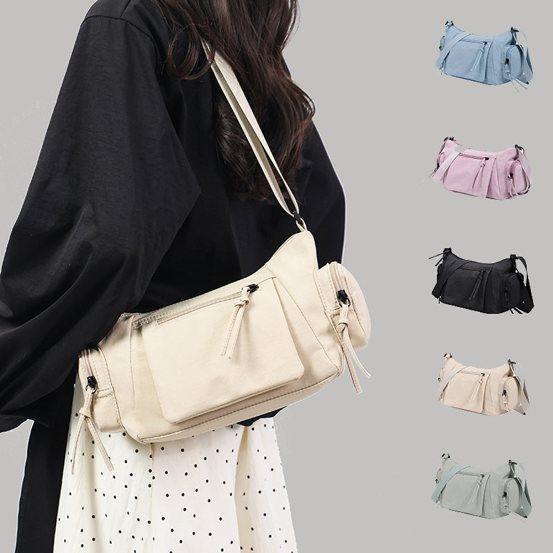 Beige Chic Lightweight Multi-Pocket Oxford Crossbody Bag - Waterproof Retro Shoulder Bag for Women