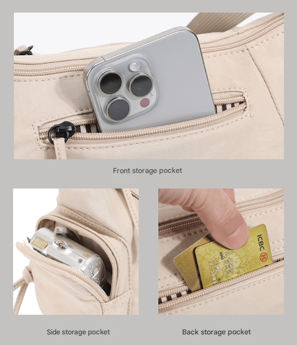 Beige Chic Lightweight Multi-Pocket Oxford Crossbody Bag - Waterproof Retro Shoulder Bag for Women