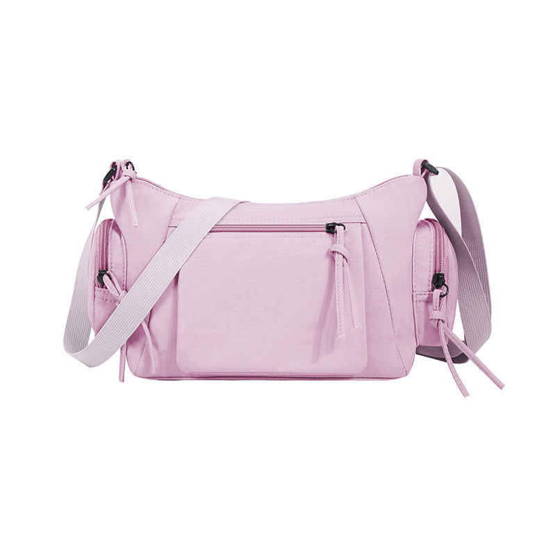 Pink Chic Lightweight Multi-Pocket Oxford Crossbody Bag - Waterproof Retro Shoulder Bag for Women