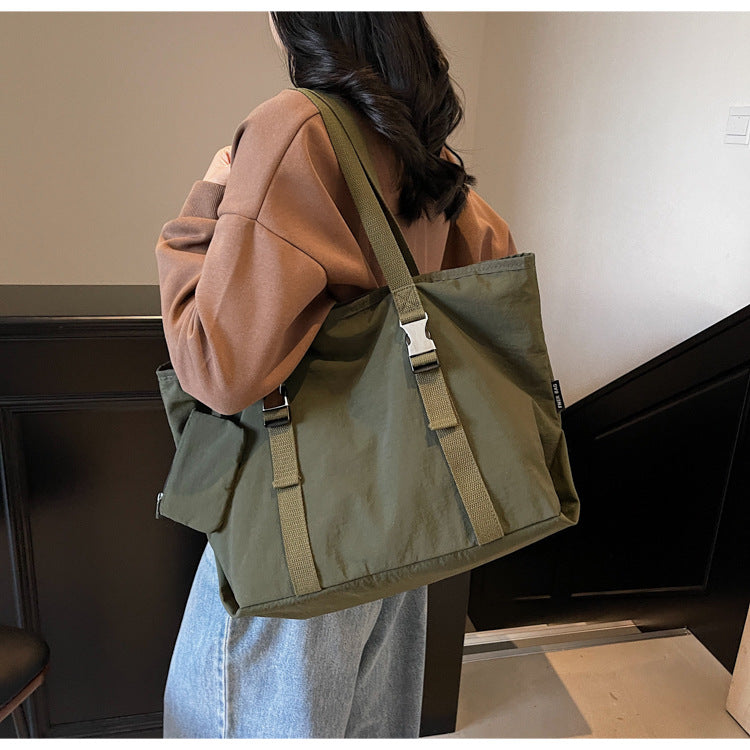 Green Women's Large Capacity Nylon Tote Bag - Stylish Casual Shoulder & Crossbody Bag with Detachable Pouch
