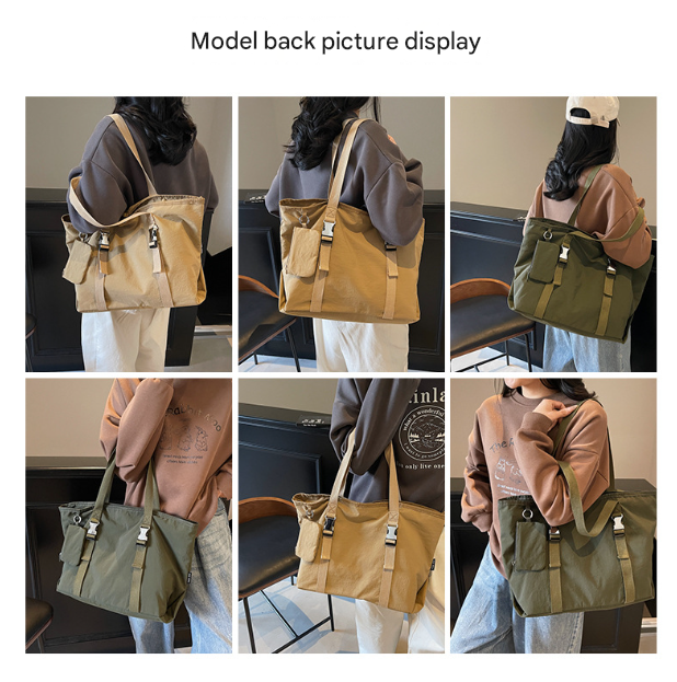 Green Women's Large Capacity Nylon Tote Bag - Stylish Casual Shoulder & Crossbody Bag with Detachable Pouch