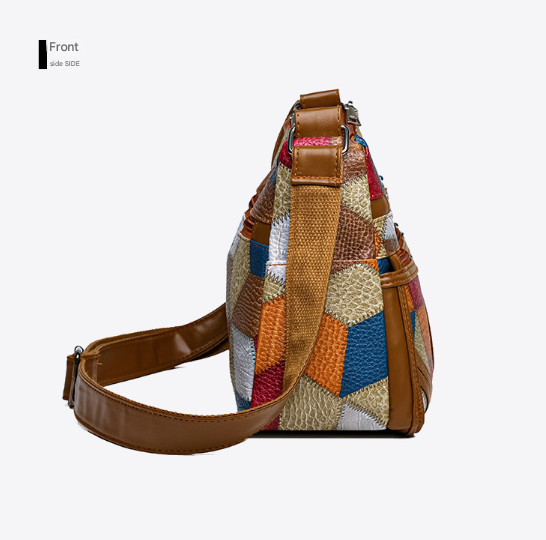 Colorful Vintage Geometric Patchwork Crossbody Bag - Women's Multi-Pocket PU Leather Shoulder Purse