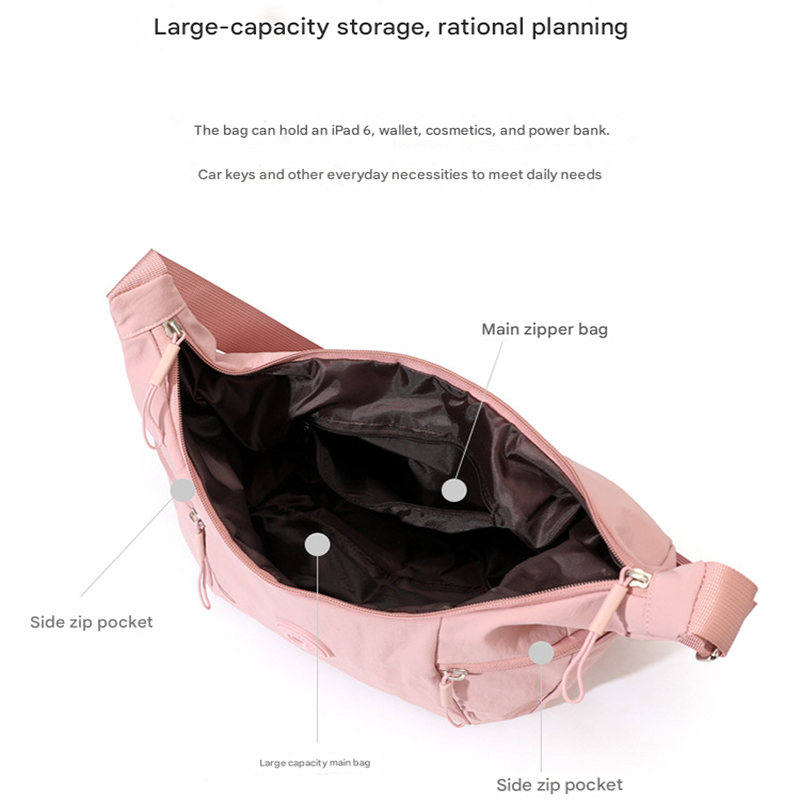 Pink Stylish & Lightweight Nylon Crossbody Bag for Women - Large Capacity Shoulder Hobo Bag with Water-Resistant Finish, Perfect for Travel & Daily Use