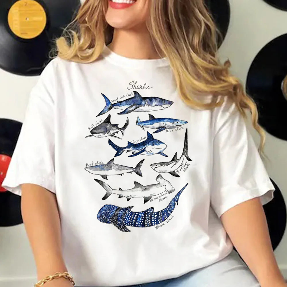 Whales t shirt women crew neck active wear Japanese tshirt female anime y2k clothes
