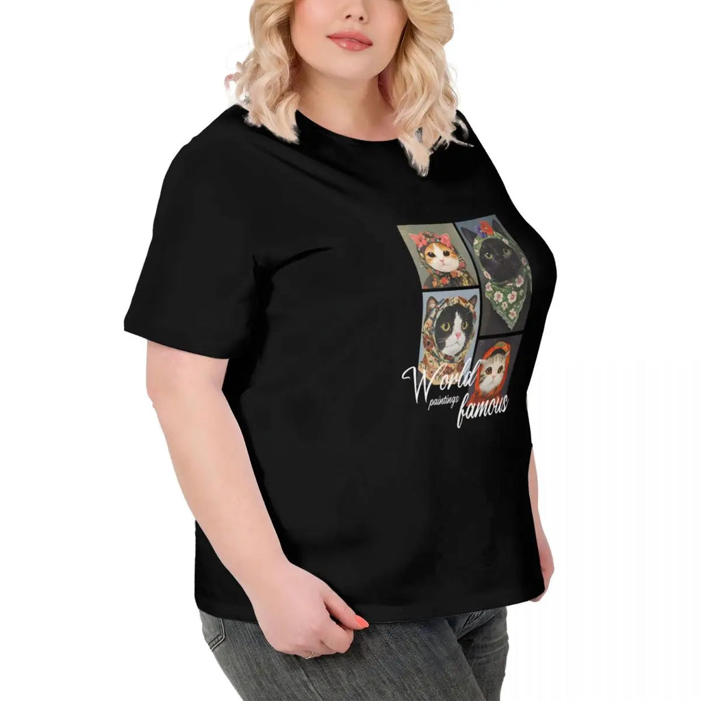 A Cat With A Headband Women plus size T-shirt, fashionable and versatile, street hip-hop trend, cartoon cool, high-end