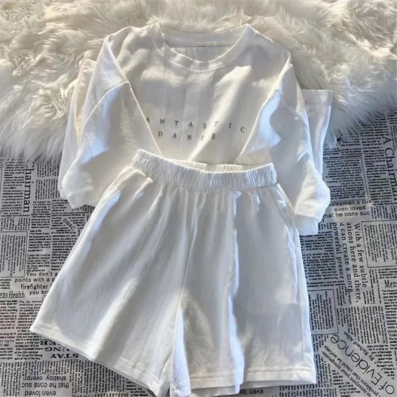 2025 Summer Women Shorts Sets Casual Two Pieces Short Sleeve T Shirts and High Waist Short Pants Solid Outfits Tracksuit 2PCS