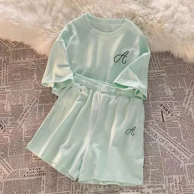 2025 Summer Women Shorts Sets Casual Two Pieces Short Sleeve T Shirts and High Waist Short Pants Solid Outfits Tracksuit 2PCS