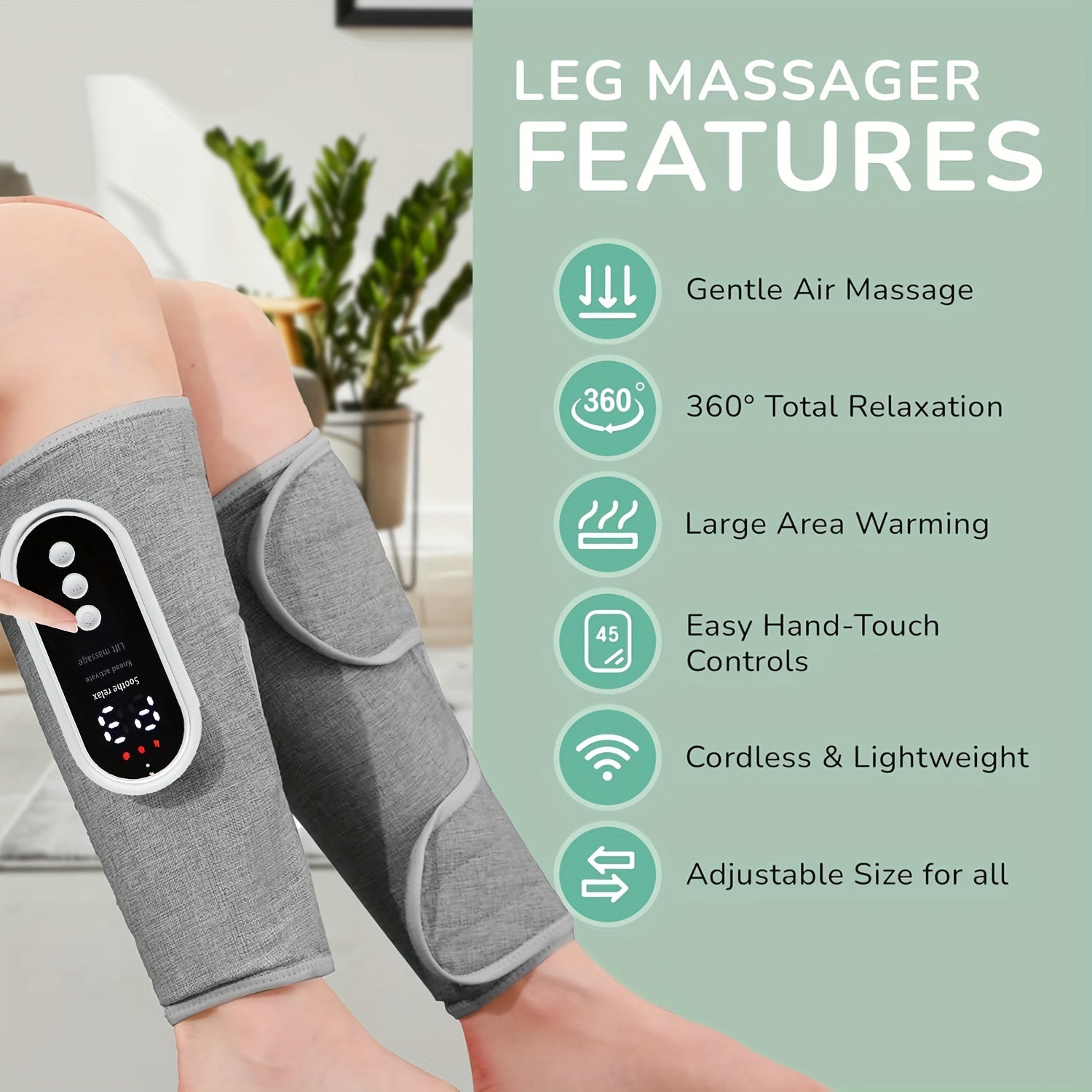 NNETM Cordless Air Compression Leg Massager with Heating Function(Grey)-4