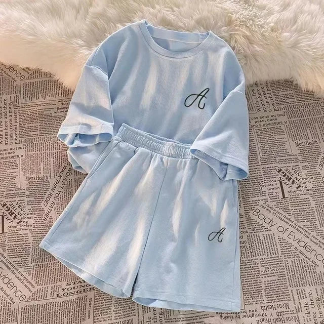 2025 Summer Women Shorts Sets Casual Two Pieces Short Sleeve T Shirts and High Waist Short Pants Solid Outfits Tracksuit 2PCS