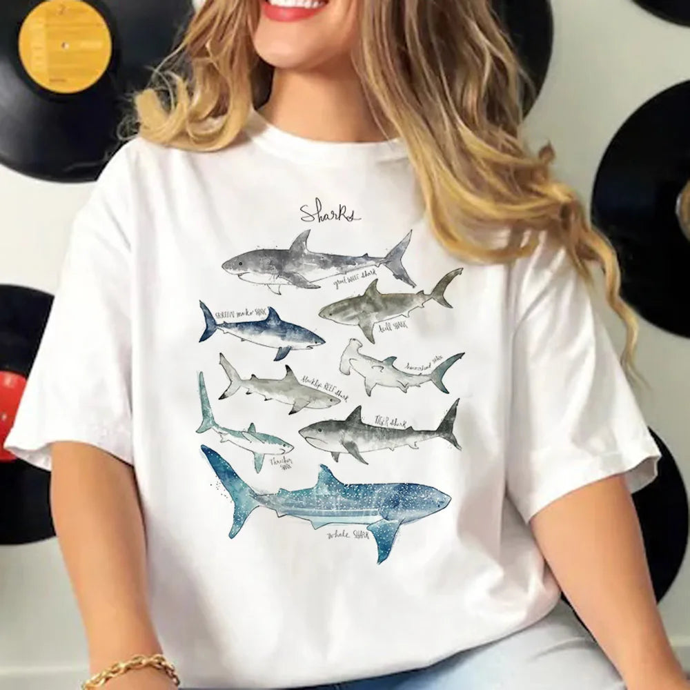 Whales t shirt women crew neck active wear Japanese tshirt female anime y2k clothes