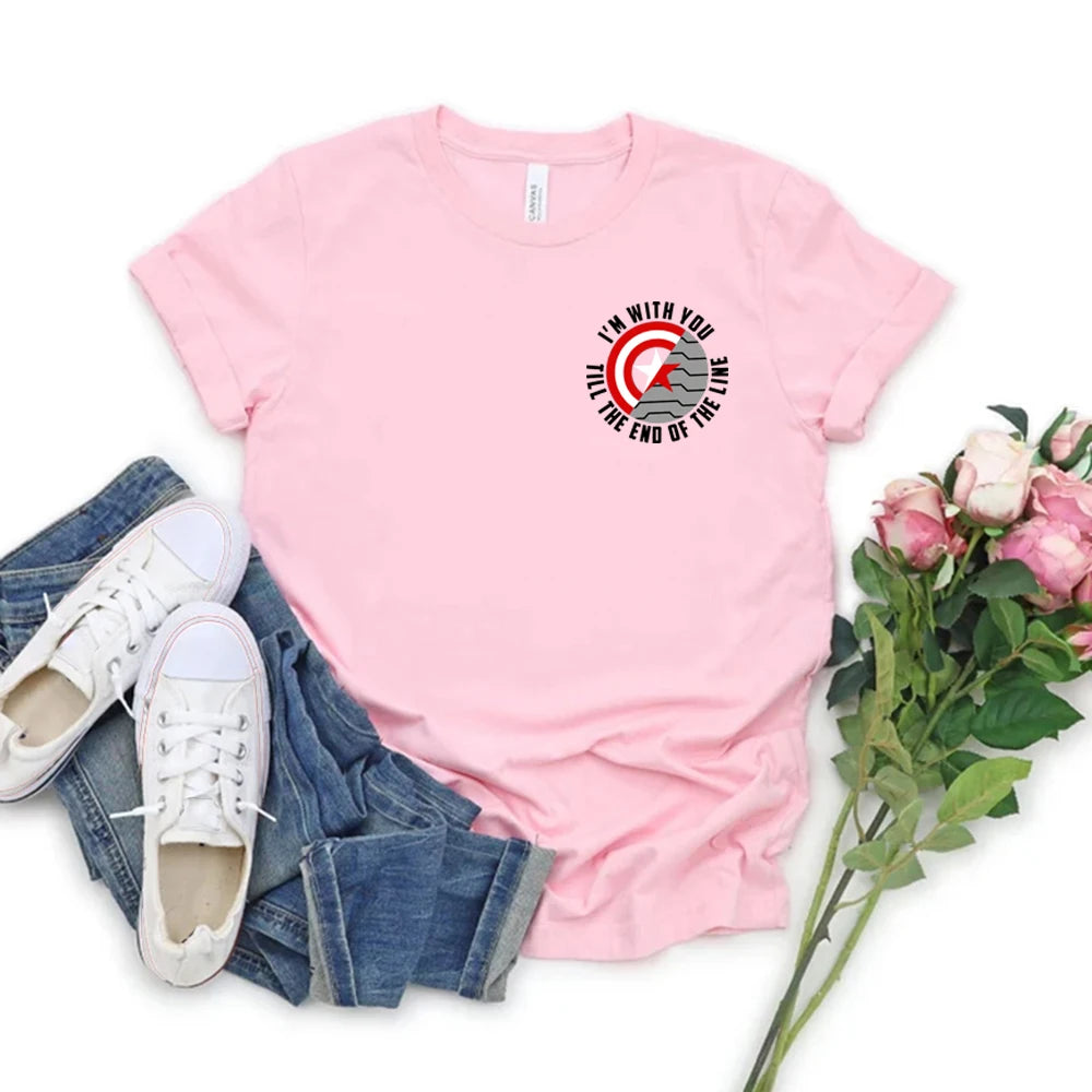 Winter Soldier Shirt with Saying I'm with You Till The End of The Line T-shirt Bucky Barnes T Shirt Women Graphic Tee Top Female