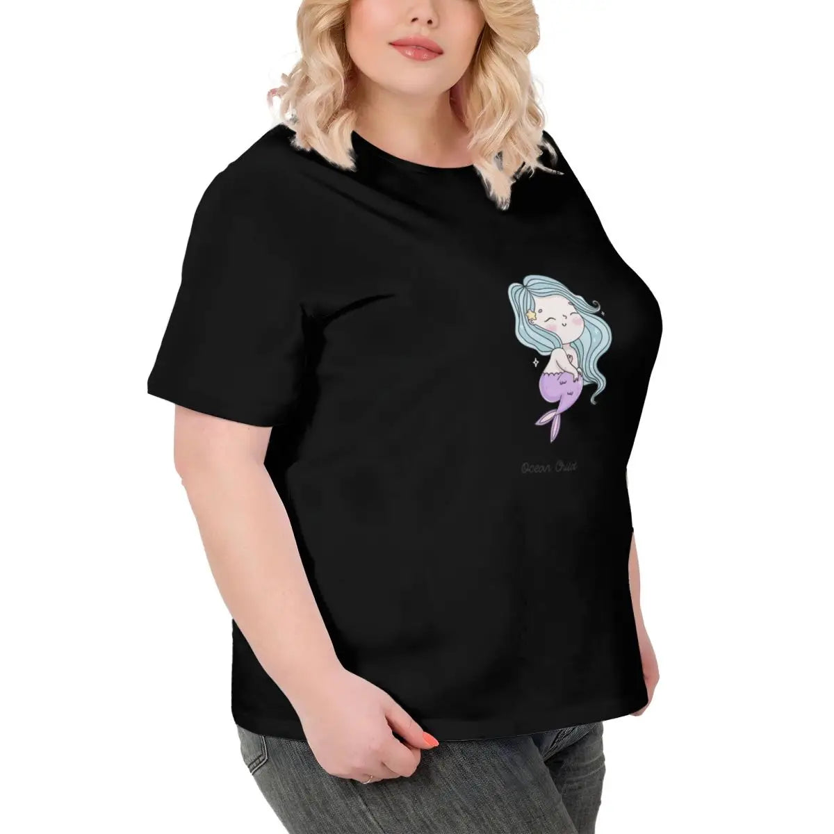 Toon Mermaid Women plus size T-shirt, fashionable and versatile, street hip-hop trend, cartoon cool, high-end