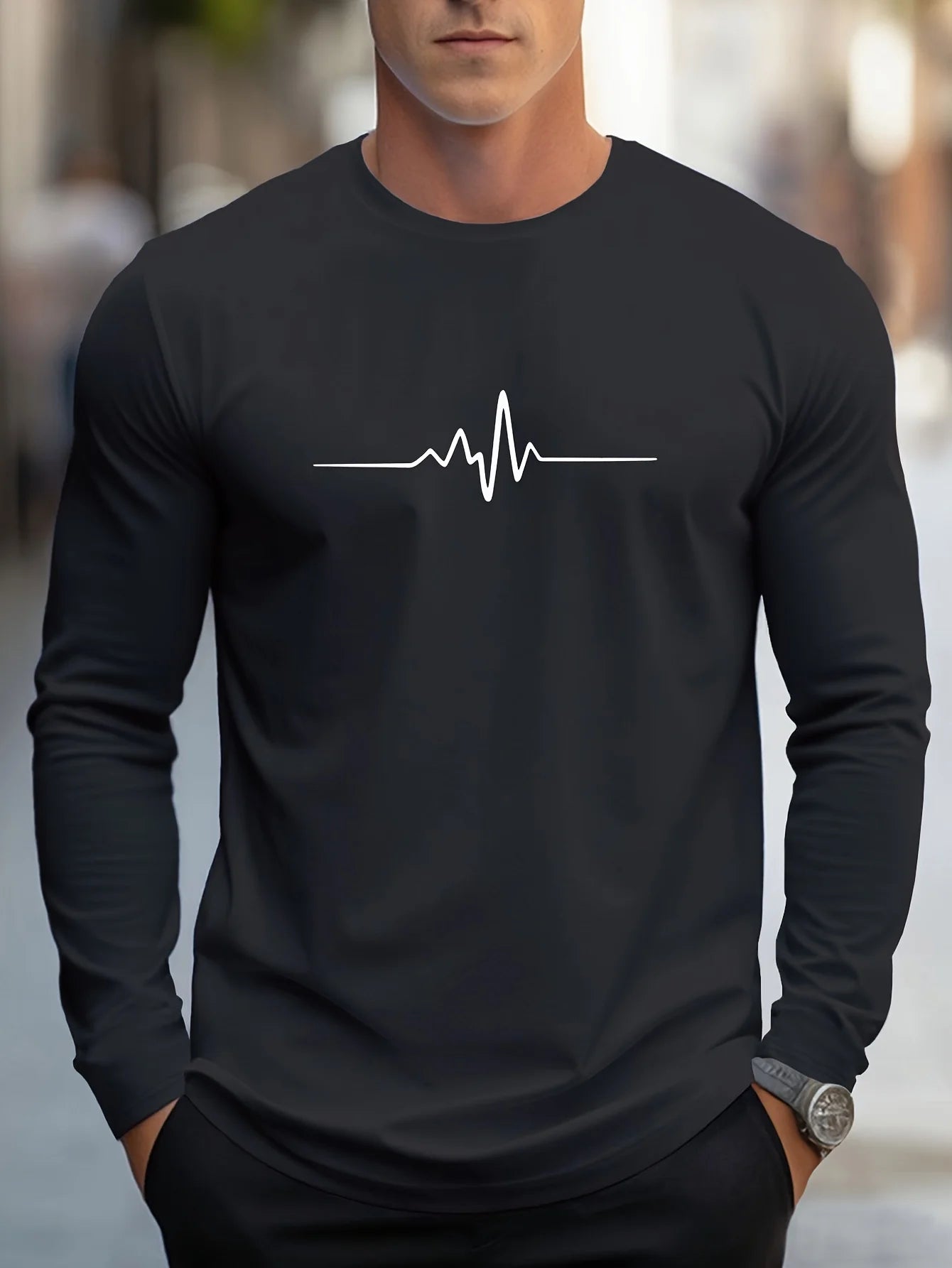 The new men's long-sleeved T-shirt for Spring and Autumn 2025 is casual and comfortable with 3D striped pattern printing