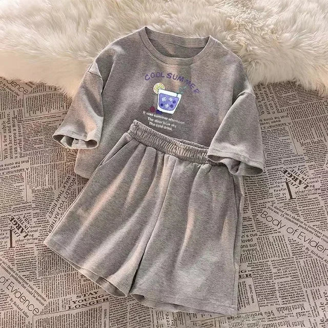 2025 Summer Women Shorts Sets Casual Two Pieces Short Sleeve T Shirts and High Waist Short Pants Solid Outfits Tracksuit 2PCS