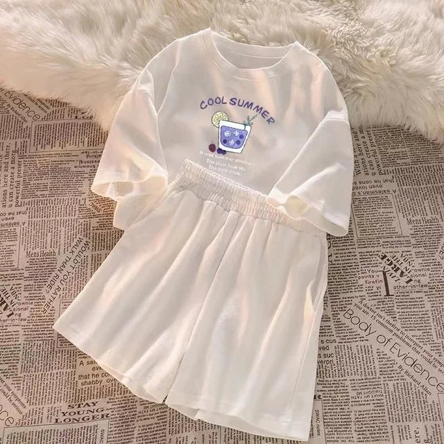 2025 Summer Women Shorts Sets Casual Two Pieces Short Sleeve T Shirts and High Waist Short Pants Solid Outfits Tracksuit 2PCS