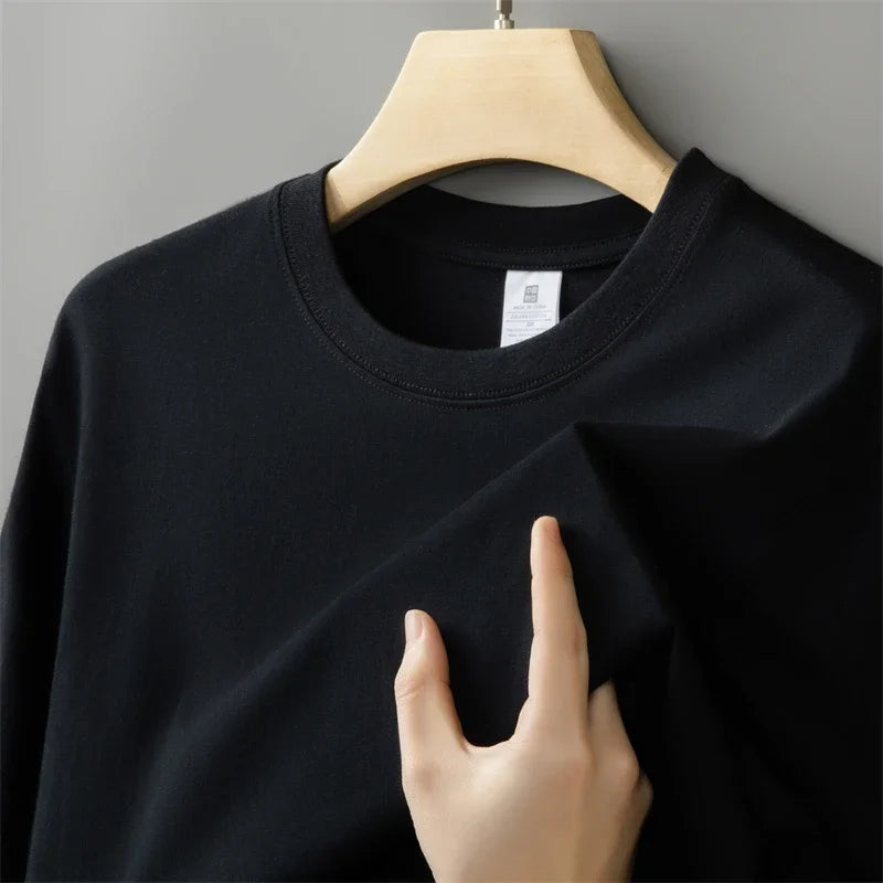 230g Men's Oversized Thick Round Neck T-shirt Summer Short Sleeved T-shirt Pure Cotton Solid Color Top Casual Versatile T-shirt